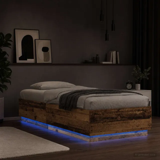 vidaXL Bed Frame met LED Oud hout 80 x 200 cm Bewerkt hout Bruin