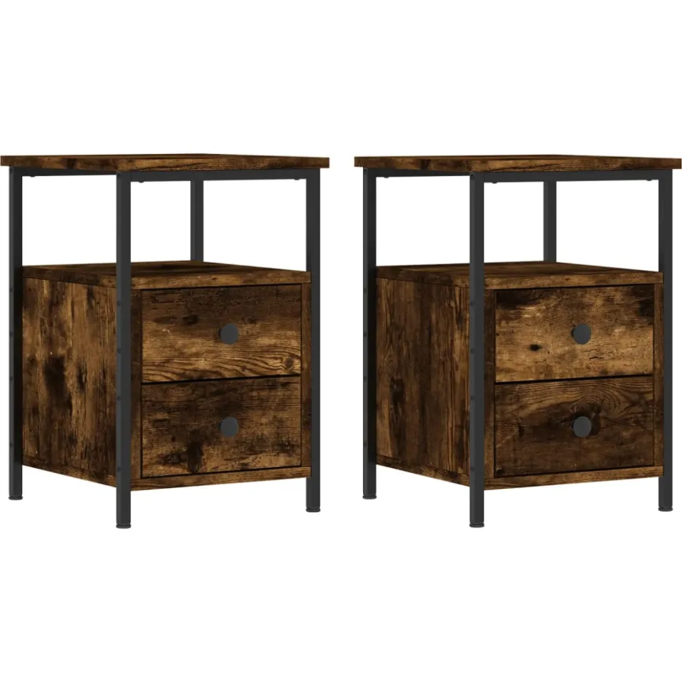 vidaXL Nachtkastjes 2 st 34x35,5x50 cm bewerkt hout gerookt eikenkleur, foto 3