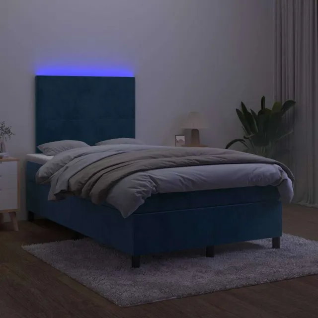 vidaXL Boxspring met matras en LED fluweel donkerblauw 120x190 cm blauw