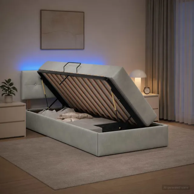 vidaXL LED Opslagbed met Matras Lichtgrijs 90 x 200 cm Fluweel