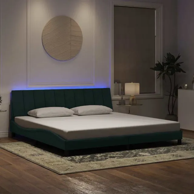 vidaXL Bedframe met LED zonder matras "Hanko" donkergroen 200x200 cm