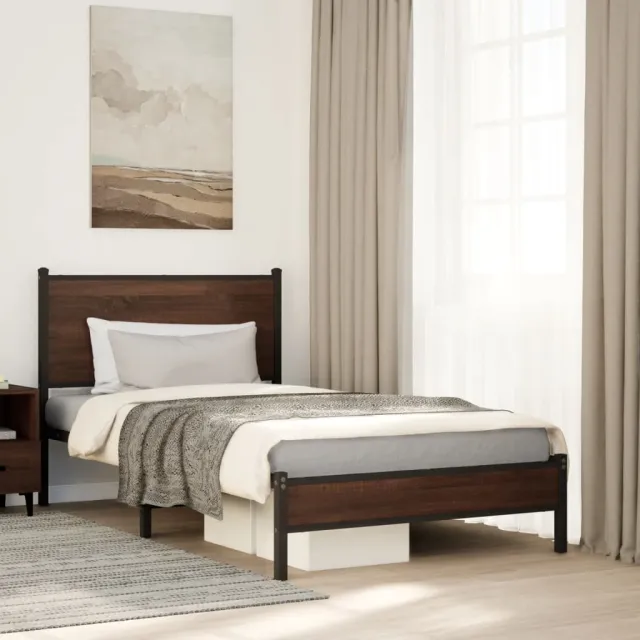 vidaXL Bedframe zonder matras metaal bruin eikenkleurig 107x203 cm