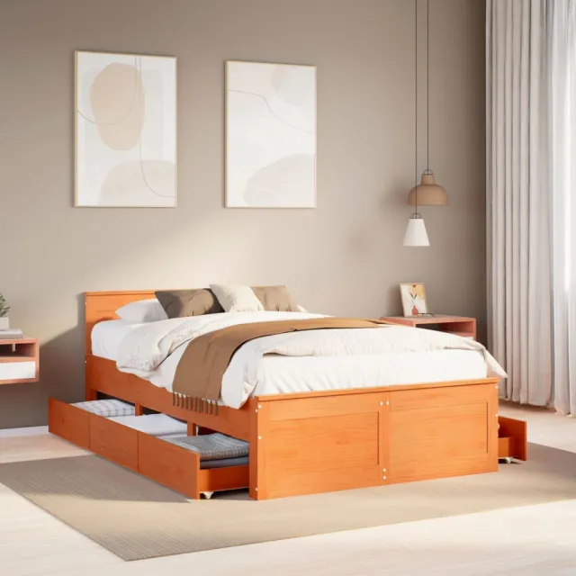 vidaXL Bedframe zonder matras met hoofdbord hout wasbruin 120x200 cm