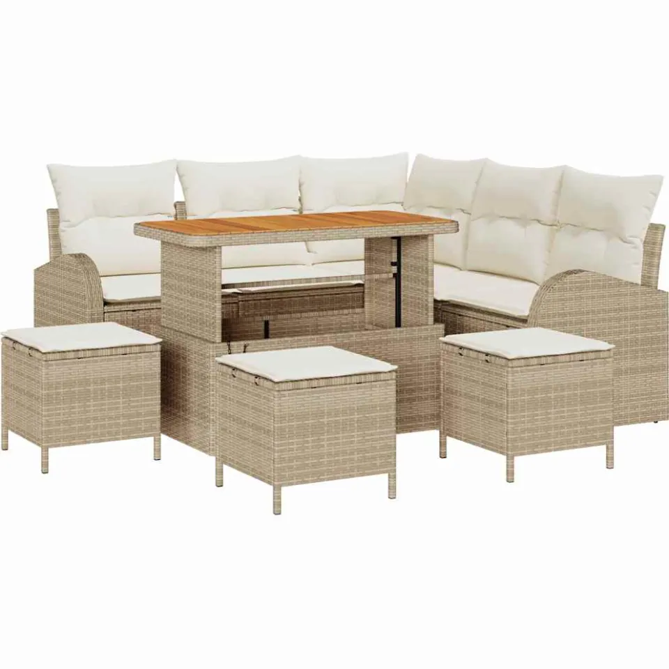 vidaXL Tuinbankenset 9 st Beige poly rattan