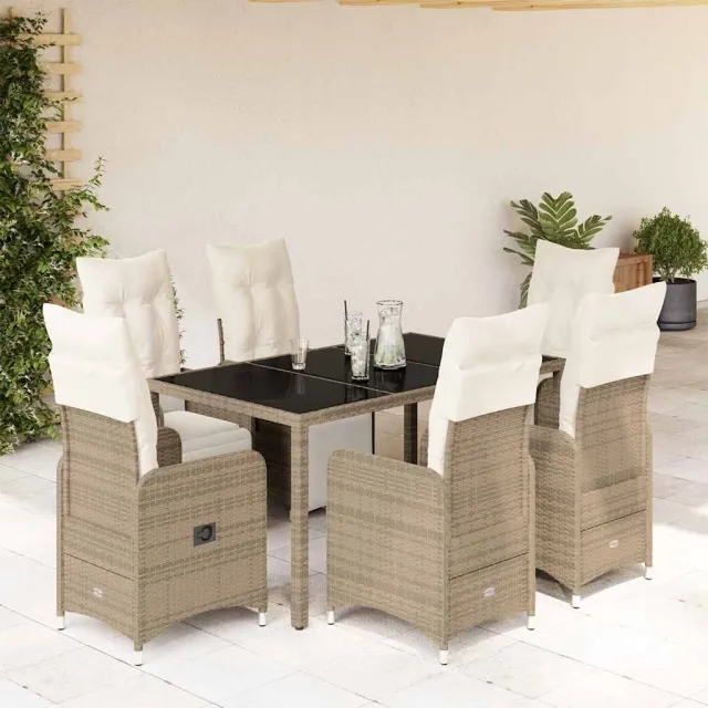 vidaXL 7-delige Bistroset met kussens poly rattan bruin, foto 2