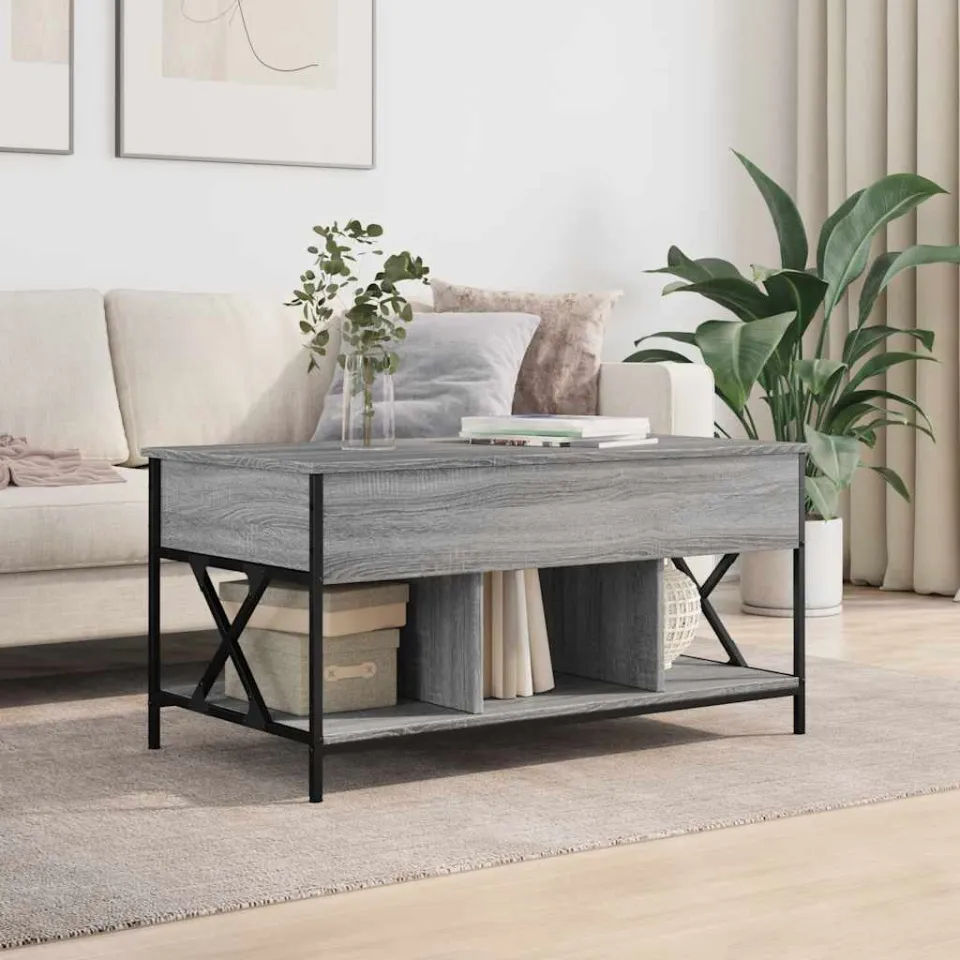 vidaXL Salontafel 100x55x50 cm bewerkt hout en metaal grijs sonoma, foto 3