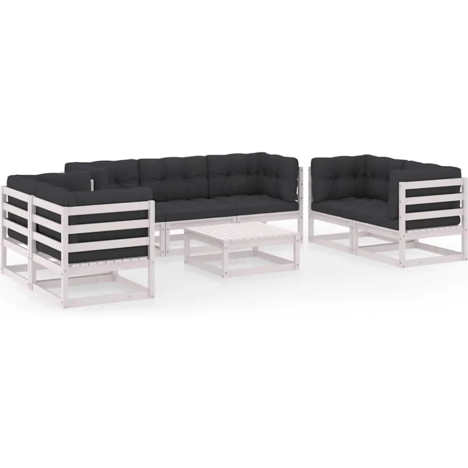 vidaXL 8-delige Loungeset met kussens massief grenenhout Wit