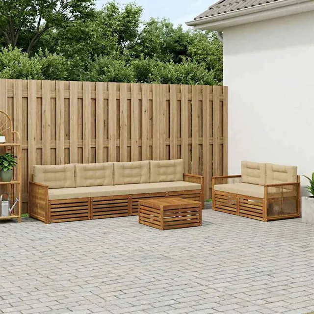 vidaXL Buiten bankenset 7 st 6-zits Natuurlijk en Beige