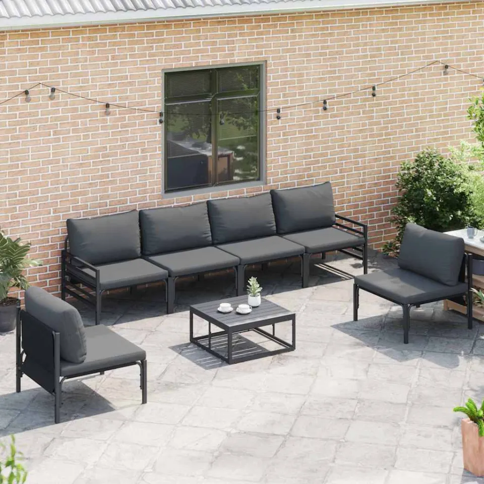 vidaXL Tuinbankenset 6 st Zwart Staal, foto 2