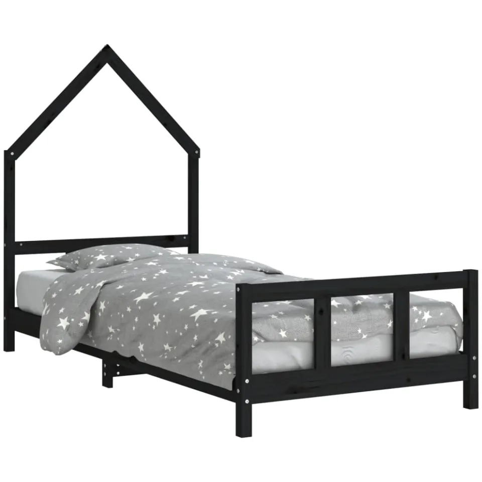 vidaXL Kinderbedframe 90x190 cm massief grenenhout zwart