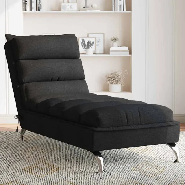 vidaXL Massage chaise longue met kussens stof zwart, foto 2