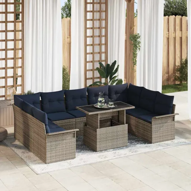 vidaXL Tuin Sofa Set 10 st Grijs Poly riet, foto 2
