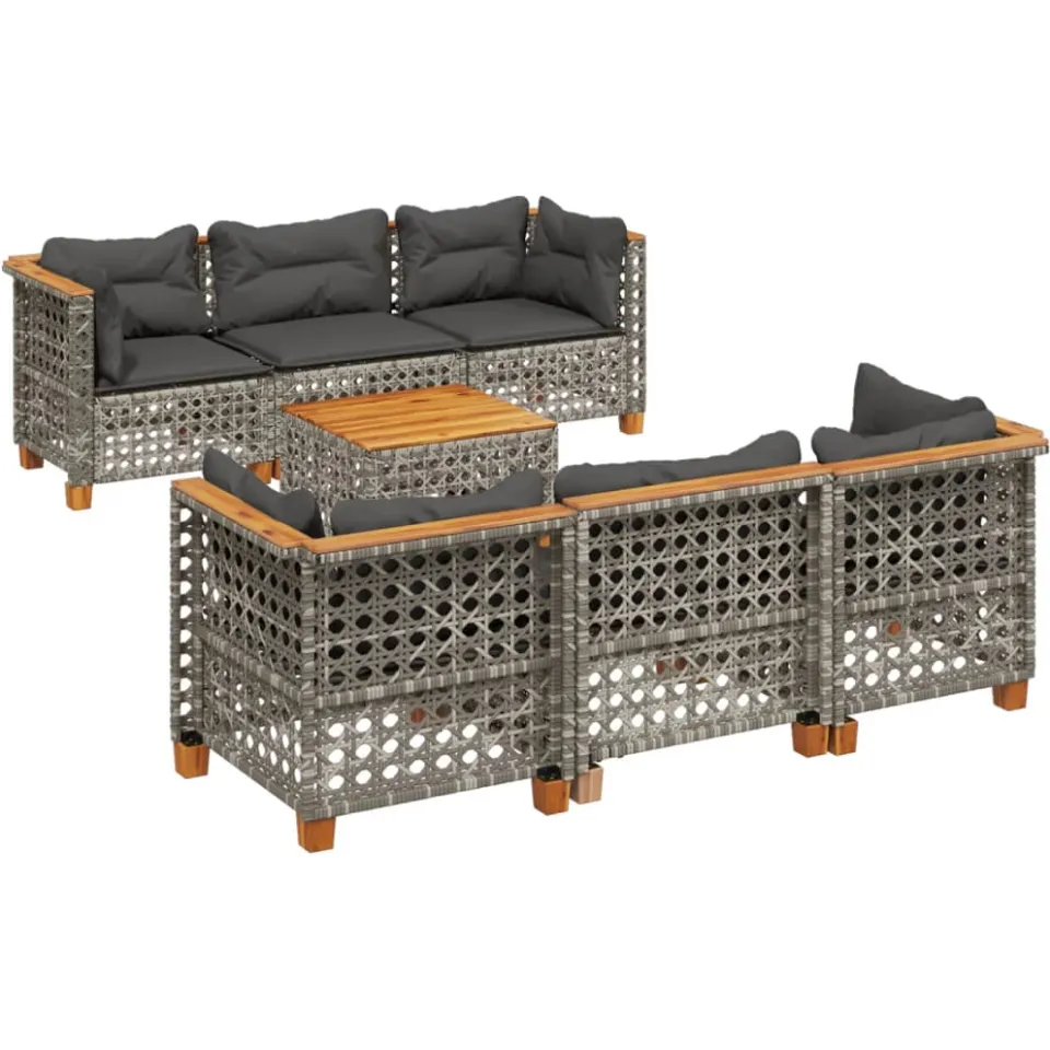 vidaXL 8-delige Loungeset met kussens poly rattan grijs, foto 3
