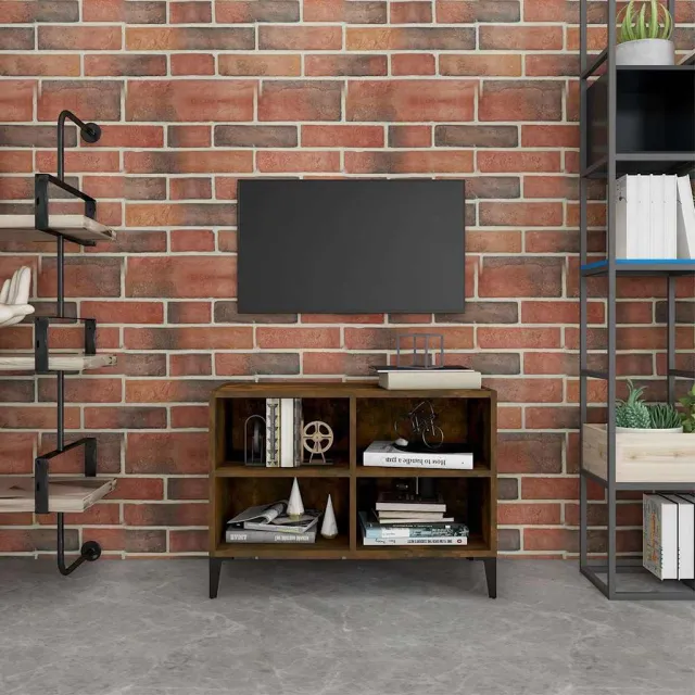 vidaXL Tv-meubel met metalen poten 69,5x30x50 cm gerookt eikenkleurig, foto 2