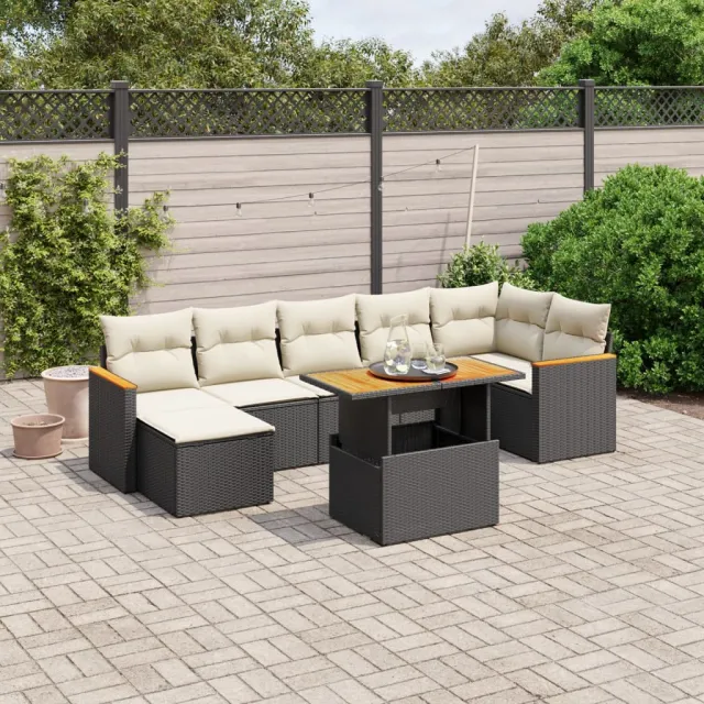 vidaXL 8-delige Loungeset met kussens poly rattan zwart, foto 2