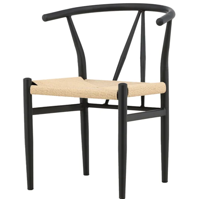 Nest living Bengt eetkamerstoel zwart - met rotan zitting