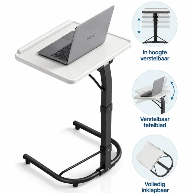 Merah Inklapbaar Laptoptafel - Bedtafel Verstelbaar in Hoogte & Hoek - Banktafel - Ergonomisch - Wit