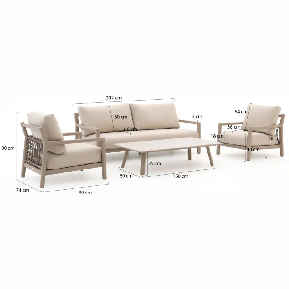 Tierra Outdoor Oasis stoel-bank loungeset 4-delig Taupe