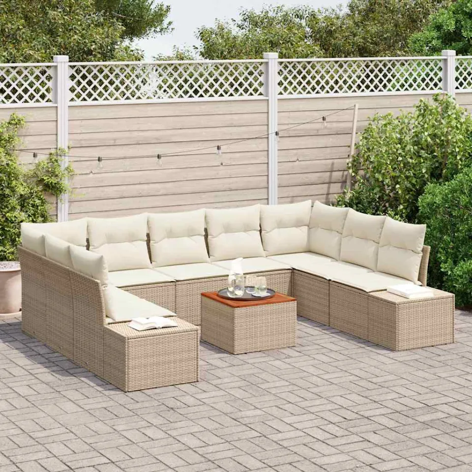 vidaXL Tuin Sofa Set 10 st Beige en wit, foto 3