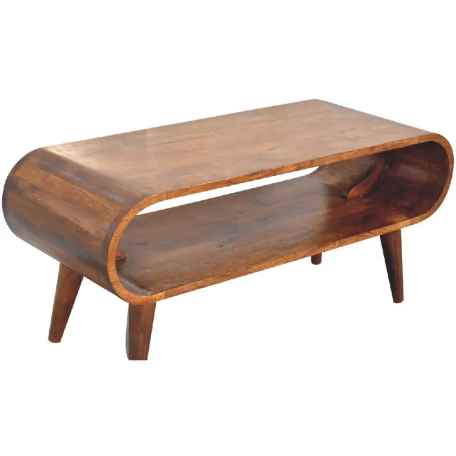 Merax Massief Houten Salontafel 90 X 35 X 40 Cm - Nordic Design - Mango Hout - Open Opbergvak - Donkerbruin