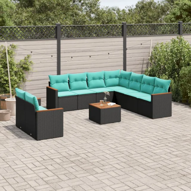 vidaXL 10-delige tuinbankset met kussens van zwart polyrotan