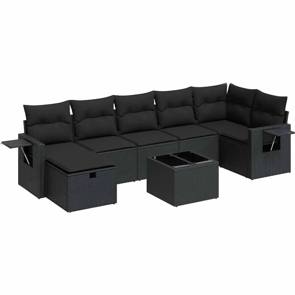 vidaXL 8-delige Loungeset met kussens poly rattan zwart, foto 3