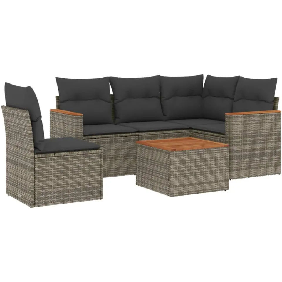 vidaXL 6-delige Loungeset met kussens poly rattan grijs