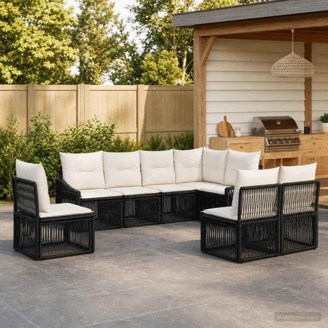 vidaXL Tuinbankenset 8 st 8-zits Zwart poly rattan, foto 2