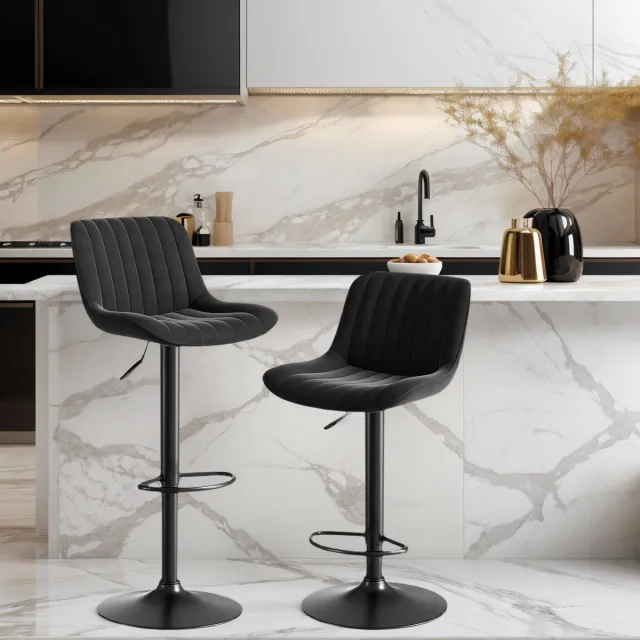 COVREO Barkruk 47x46x109 cm zwart velvet, verstelbaar en draaibaar, set van 2