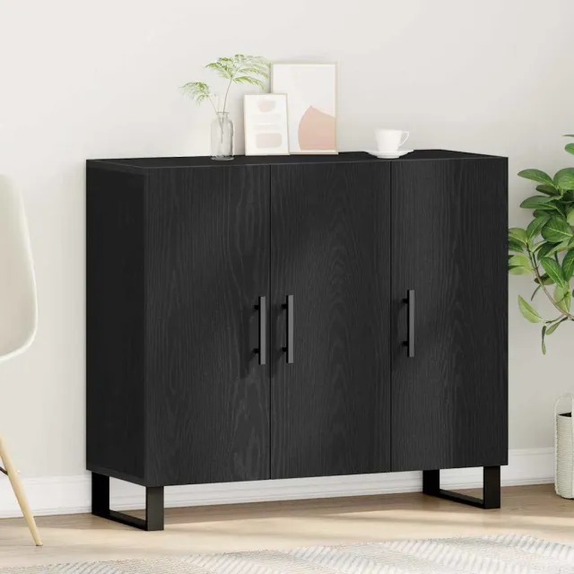 vidaXL Dressoir Zwart Eiken 90 x 34 x 80 cm Bewerkt hout