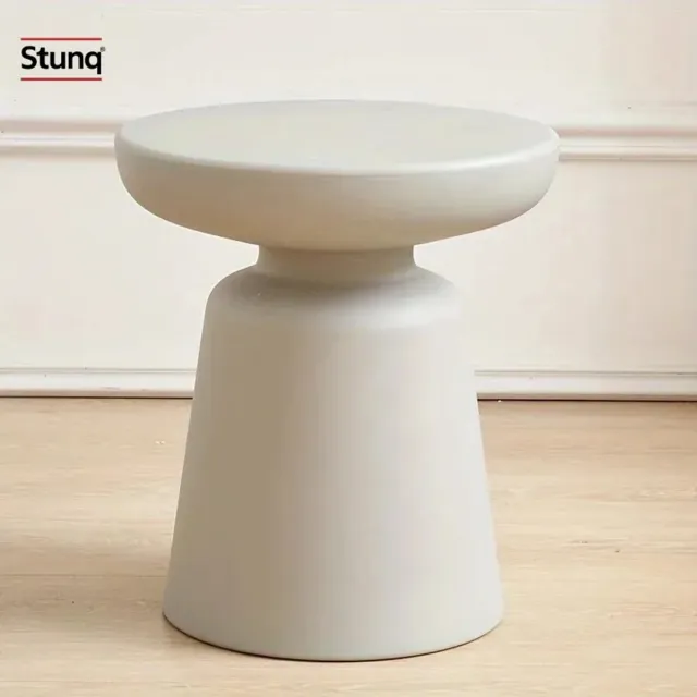 Stunq Ronde Bijzettafel Wit - Laag Tafeltje voor Woonkamer en Balkon
