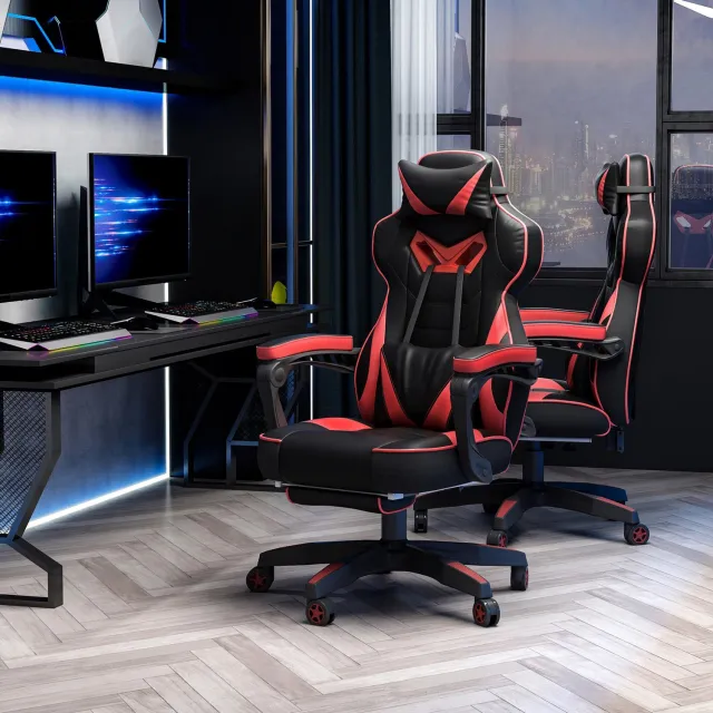CHICFURN Gamingstoel - Massagefunctie - Met voetsteun - Zwart