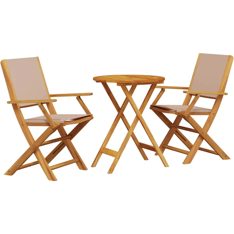vidaXL 3-delige Bistroset stof en massief hout taupe, foto 3
