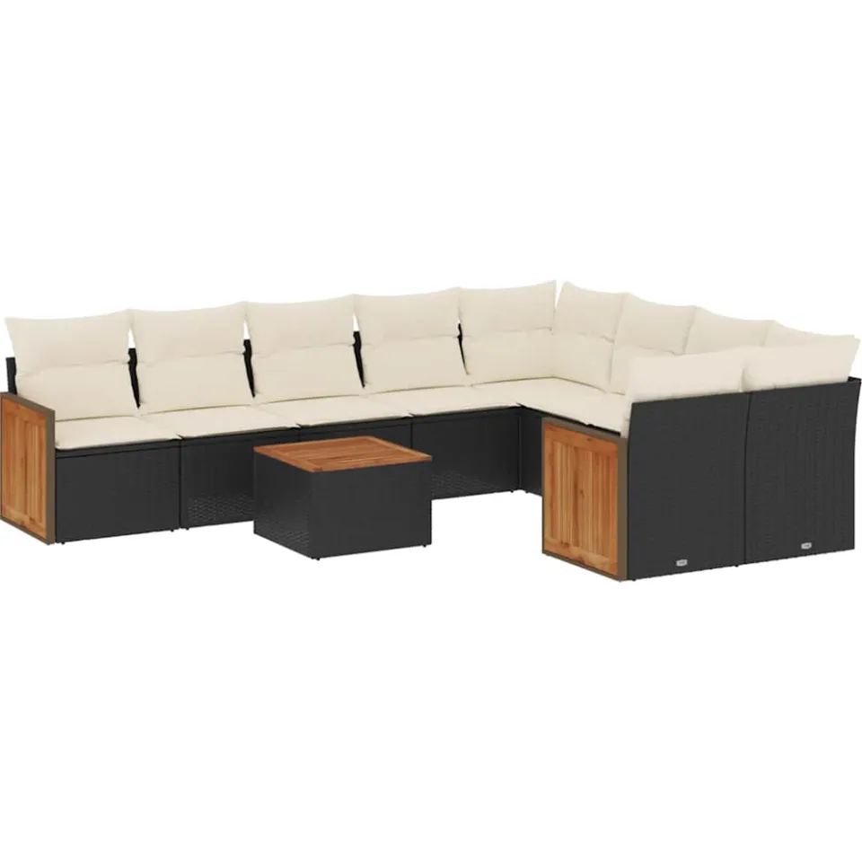 vidaXL 10-delige Loungeset met kussens poly rattan zwart