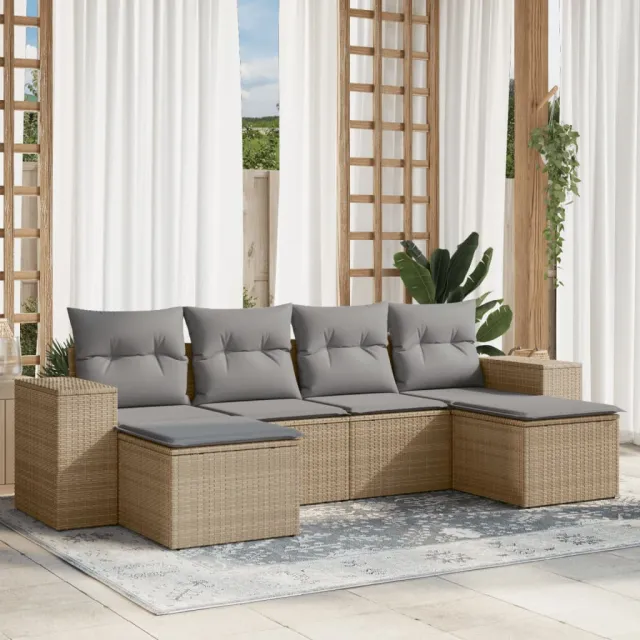 vidaXL 6-delige Loungeset met kussens poly rattan beige, foto 2