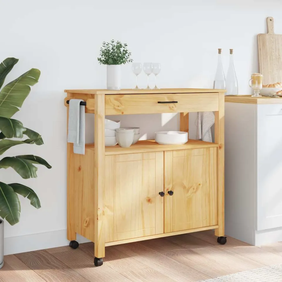 vidaXL Keuken Trolley MONZA Brown 84 x 40 x 90 cm Massief Vurenhout, foto 3