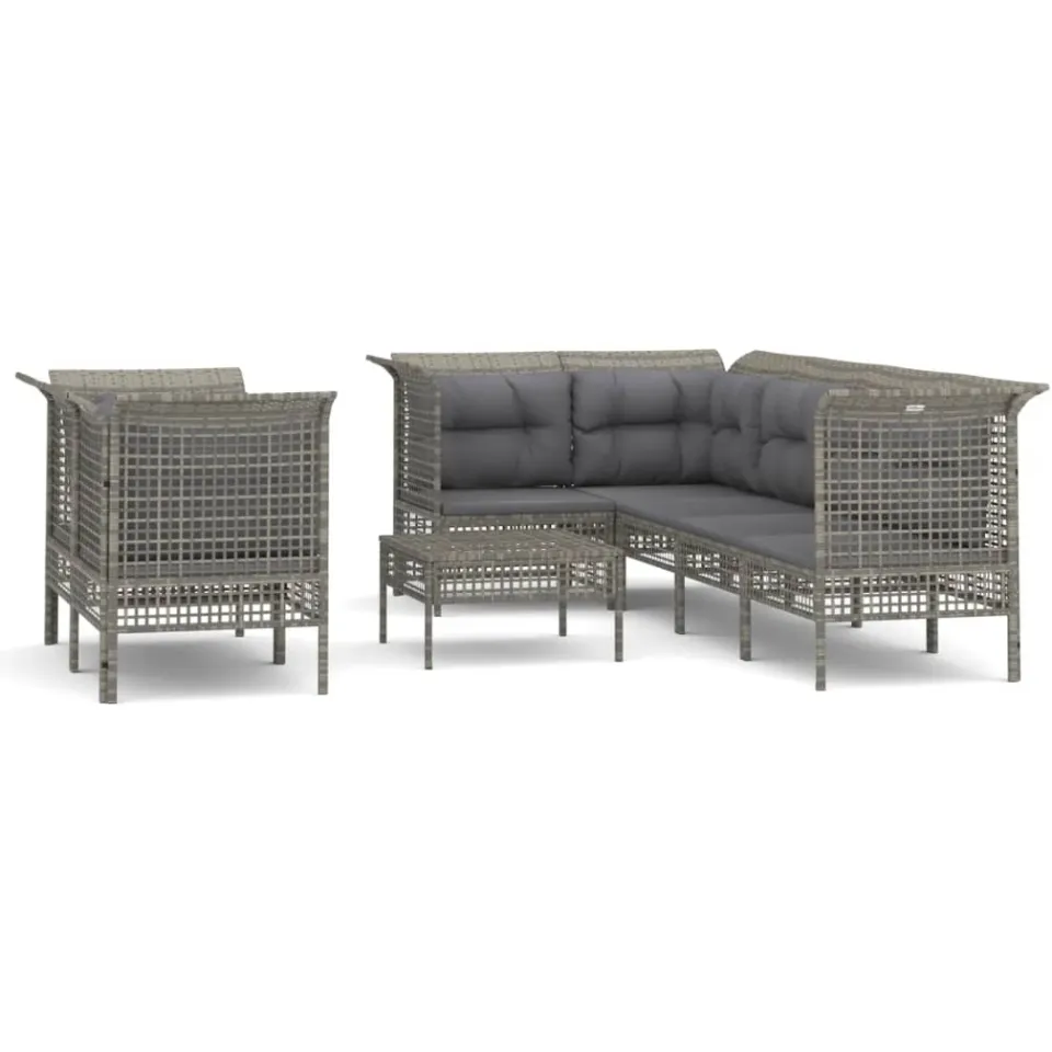 vidaXL 8-delige Loungeset met kussens poly rattan grijs, foto 3