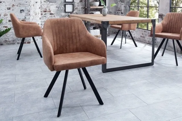 Invicta Interior Retro design stoel LUCCA vintage bruin met quilten industrieele stijl - 38308 Zie omschrijving