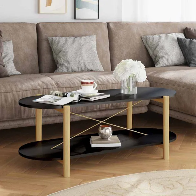 vidaXL Salontafel 110x48x40 cm bewerkt hout zwart, foto 2
