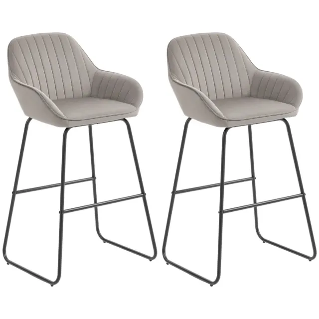 ZYLARO Barkruk - Set Van 2 - Barstoelen Met Stoffen Bekleding En Schuimvulling - Gestoffeerde Krukken Met Metalen Poten - Grijs