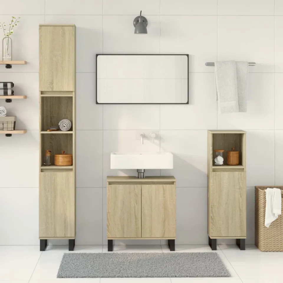 vidaXL 3-delige Badkamermeubelset bewerkt hout sonoma eikenkleurig, foto 2