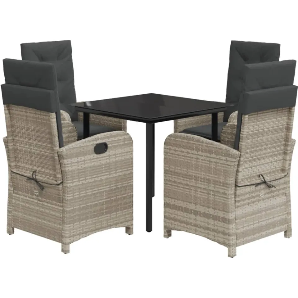 vidaXL 5-delige Tuinset met kussens poly rattan lichtgrijs