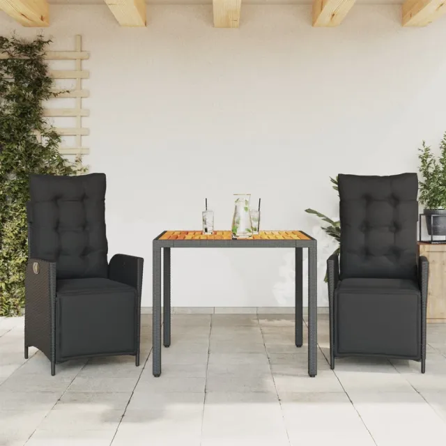 vidaXL 3-delige Tuinset met kussens poly rattan zwart, foto 2