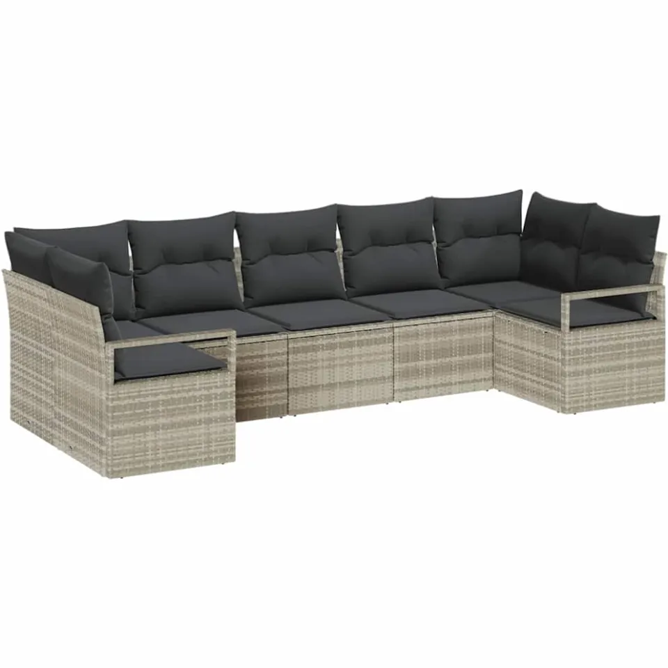 vidaXL Bankstel 7 st Lichtgrijs poly rattan