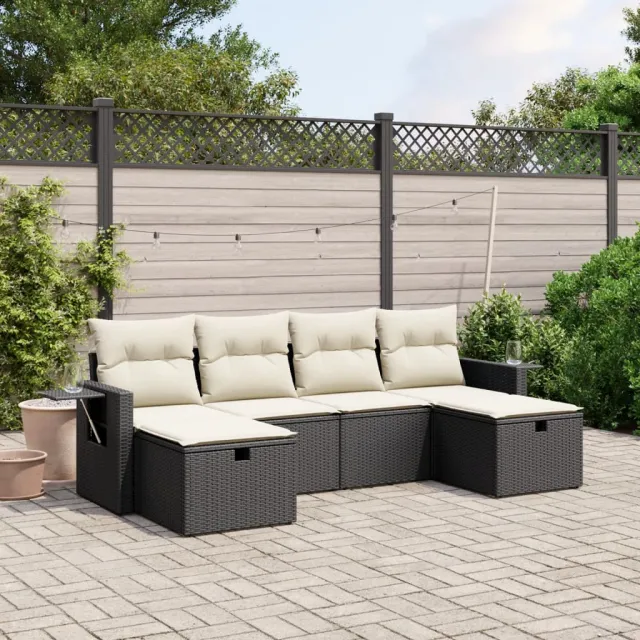 vidaXL 6-delige Loungeset met kussens poly rattan zwart