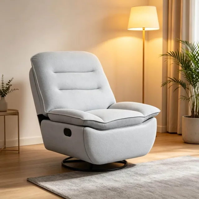 MODENUIT Chaise Longue 95 cm - 360° Draaibaar En 30° Schommelbaar - Voor Woonkamer En Studie - Linnen Metaal - Lichtblauw Light Blue
