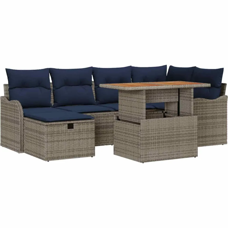 vidaXL Tuinbankenset 7 st Grijs poly rattan