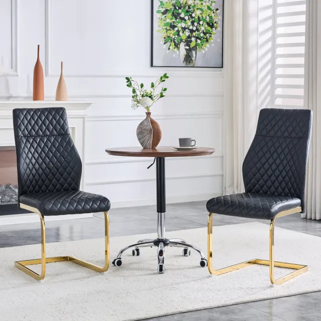 OKWISH Eetkamerstoel Set Van 2 100 Cm - Hoge Rugleuning En 5 Cm Zitkussen - Voor Eetkamer En Restaurant - Metaal En Kunstleer - Zwart Goud