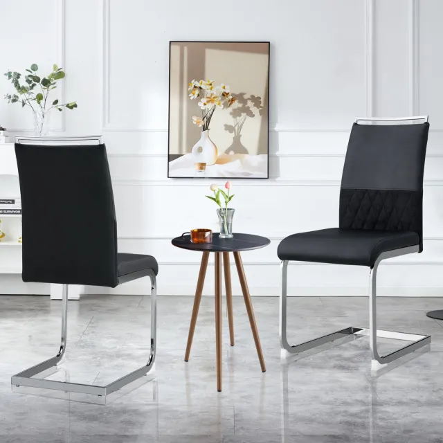 Maisentiel Eetkamerstoelen set van 2 - zwart - kunstleren zitting - metalen onderstel