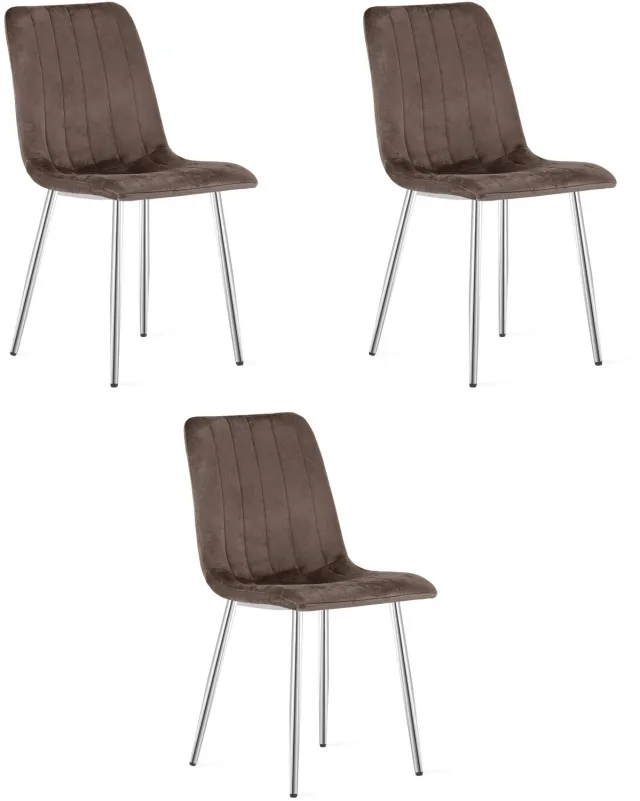 Oskar LAVA Eetkamerstoelen – Set van 3 – Groen Velvet – Metalen Poten – Comfortabele Gestoffeerde Zitting – Modern Design – Velvet Stoel voor Woonkamer, Keuken en Eetkamer – Max. 110 kg per Stoel